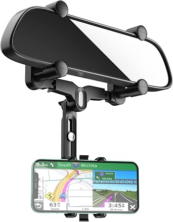 Rear View Mirror Phone Holder, Upgraded 4-Claw Anti-Shake Car Phone Mount, 360 Rotatable & Retractable Universal Cell Phone Holder Fits iPhone Samsung and All 4-7" Phones