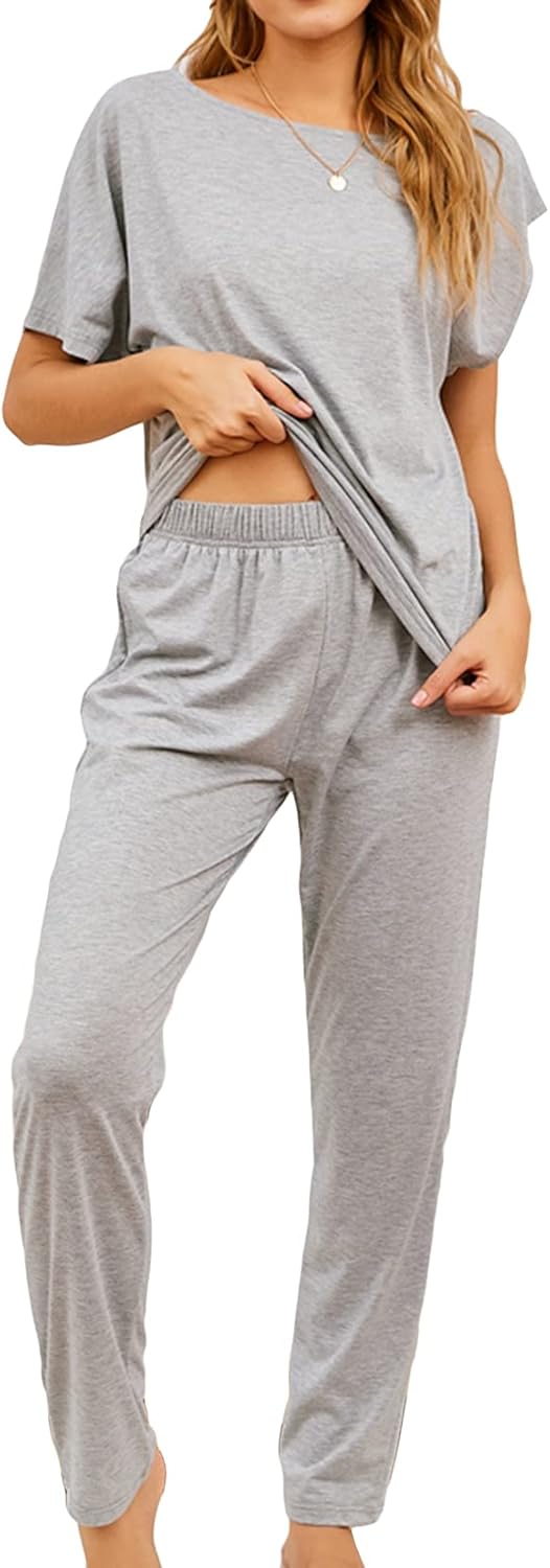 Lu's Chic Women's Plus Size Pajama Set Short Sleeve Sleepwear 2 Piece Loungewear 2Pcs Pj Solid