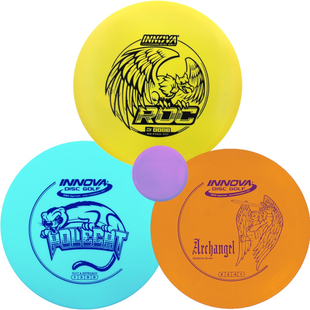 Innova Discs Golf DX 3 Disc Set | Driver, Midrange, Putter | Archangel, ROC, Polecat + G3T Blank top mini