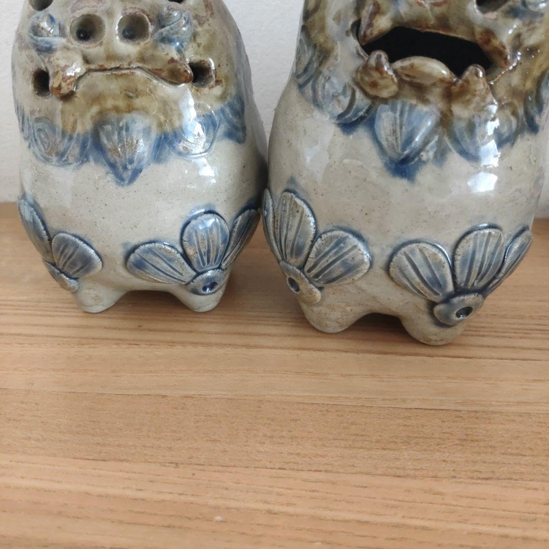 高江洲製陶所　シーサー だるまシーサーペア ベージュ×緑 / 置物 / 高江洲陶器所 | ゆ