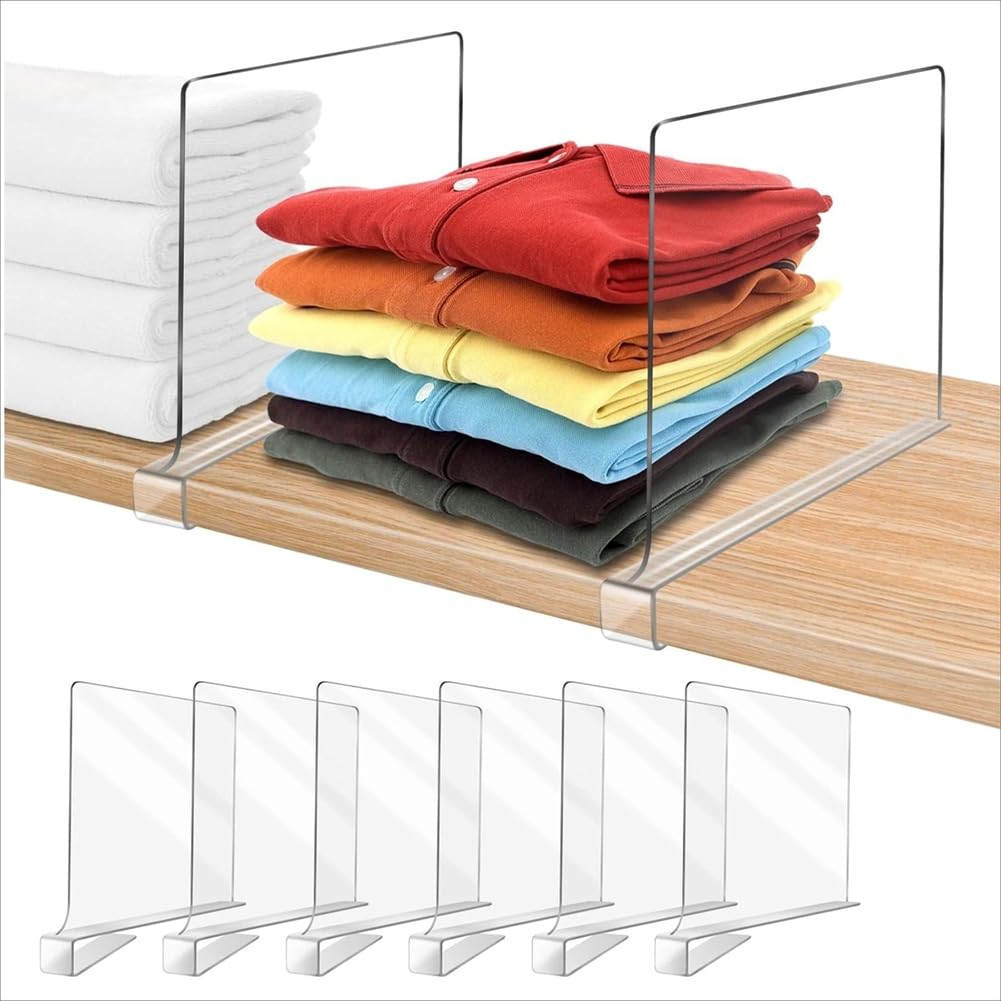 UDSKNV[KSL 1set/6pcs Wardrobe Organizer and Storage Organizer, Transparent Bookshelf Divider, Vertical Wardrobe Organizer