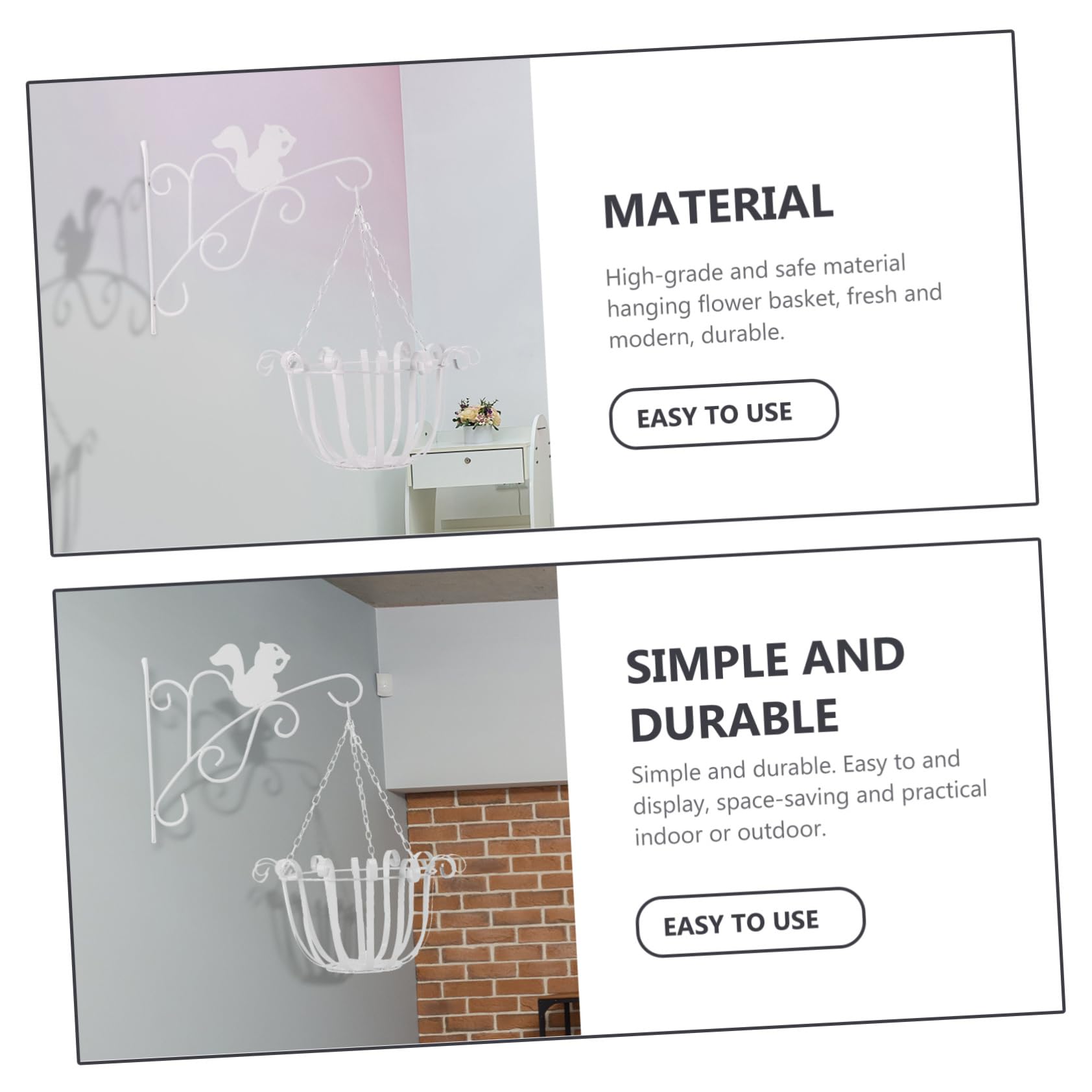 Happyyami Wand Hängeampel aus Eisen Platzsparender Hängender Blumenkorb für Balkon und Wohnzimmer Weiß Praktisch und Sicher