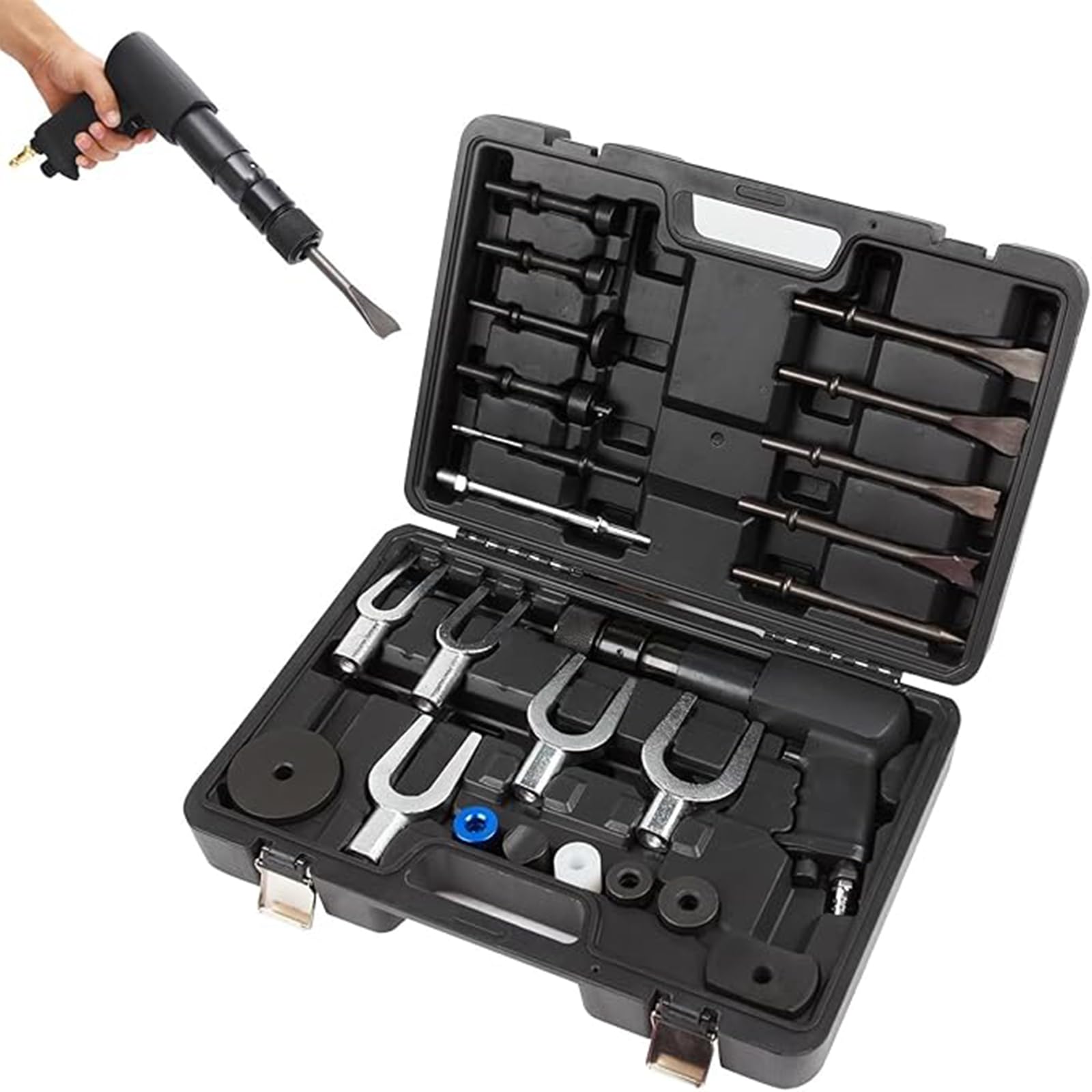 Juego de cinceles de martillo neumático, kit de herramientas de impacto resistente con pala y separador de rótula para reparación y corte de automóviles