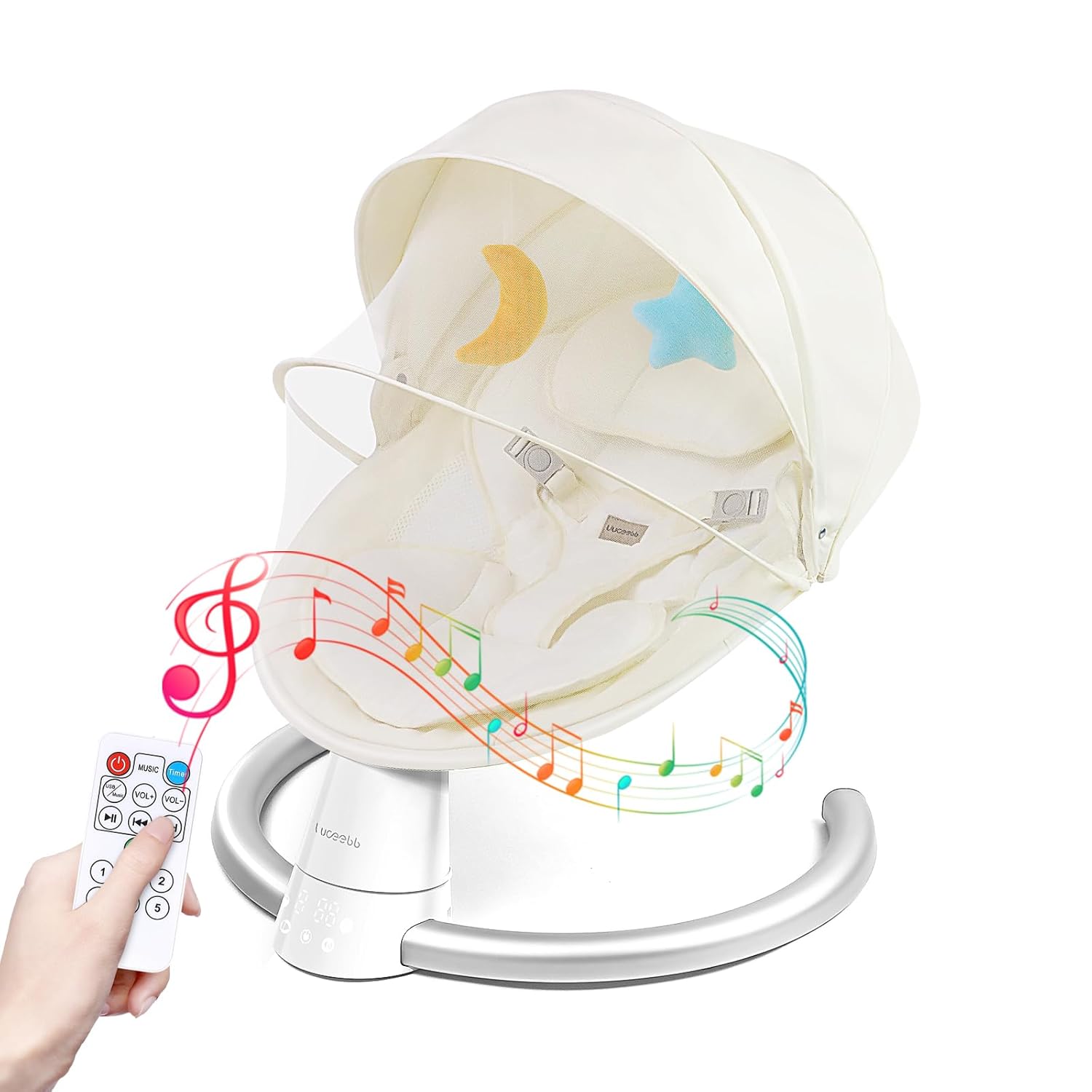 Baby Swing for Infants, Portable Electric Baby Rocker Bluetooth Support with 5 Swing Speed 10 Lullabies, Remote Control/Touch Panel - Infant Swing for Indoor and Outdoor Use, Cream