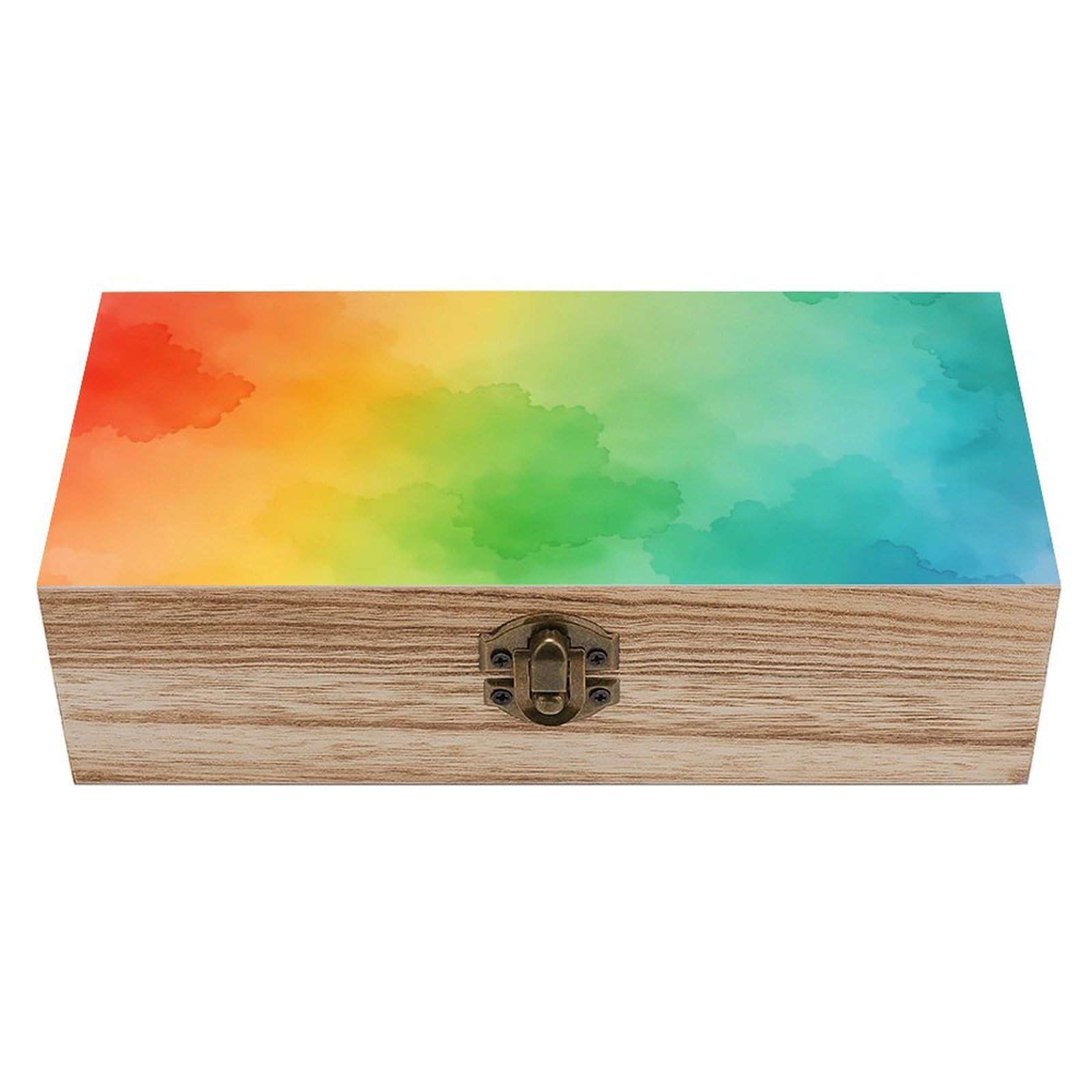 HLBSDM Watercolor Teal Orange Wooden Storage Box