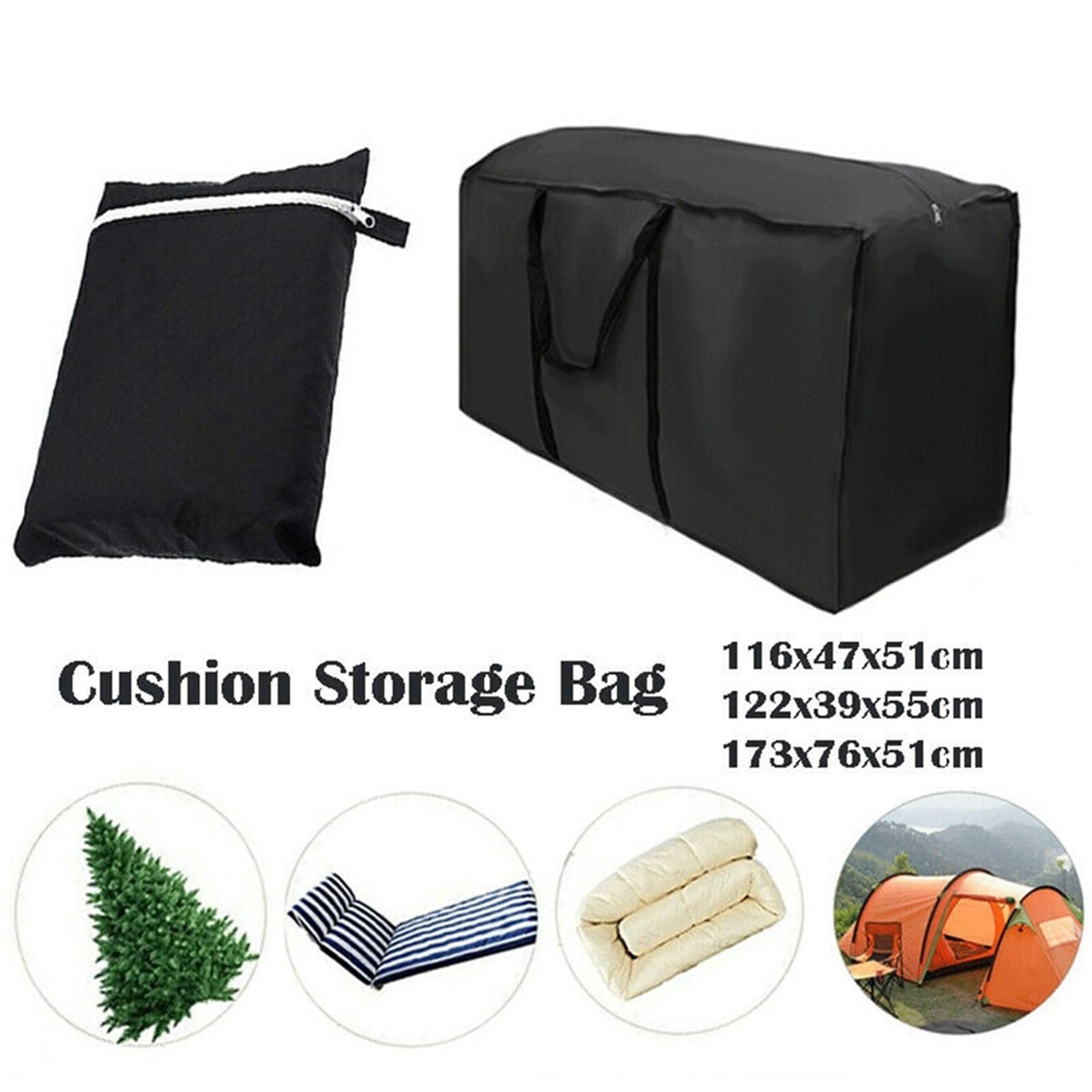 Borsa per Cuscini da Esterno Borsa portaoggetti for mobili da Esterno in Tessuto Oxford Impermeabile, Nera, for Giardino, Multifunzione, Organizer(81x81x61cm Black 1)