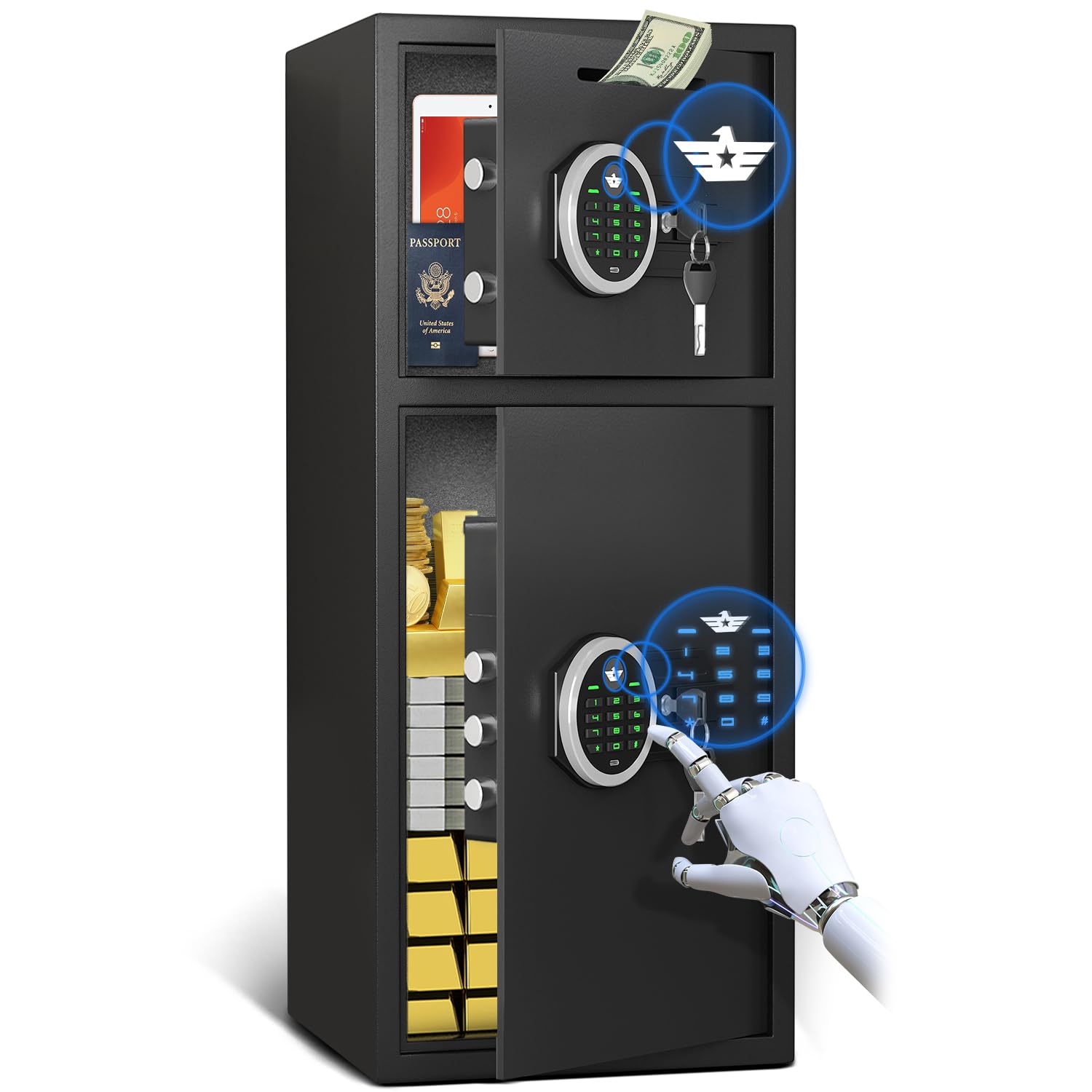 6.5 Cubic Safe, Extra Large Home Safe Box Fireproof Waterproof, Digital Safes with Deposit Slot &amp; Metal Storage Box, Soft Lining Money Safe with Backlit Keypad &amp; Dual Alarm for Home Office