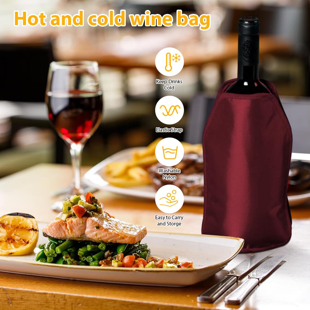 Manicotto refrigerante per vino, 2 pezzi, raffreddamento extra lungo, in nylon idrorepellente, per vino, champagne, casa, gastronomia, esterno (nero + rosso)