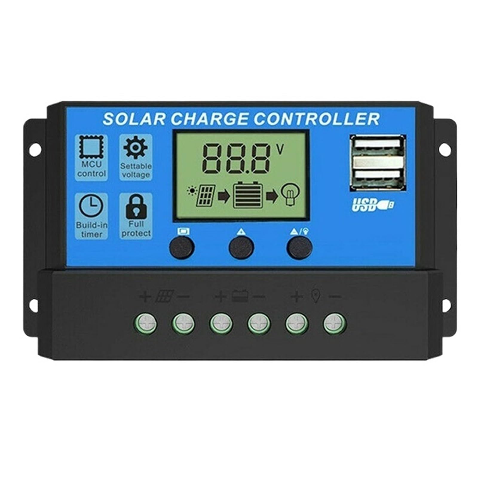 Regolatore Di Carica Solare PWM 60A 50A 30A 20A 10A 12/24V Del Pannello Display LCD Doppia Uscita USB 5V Fotovoltaico Carico(60A)