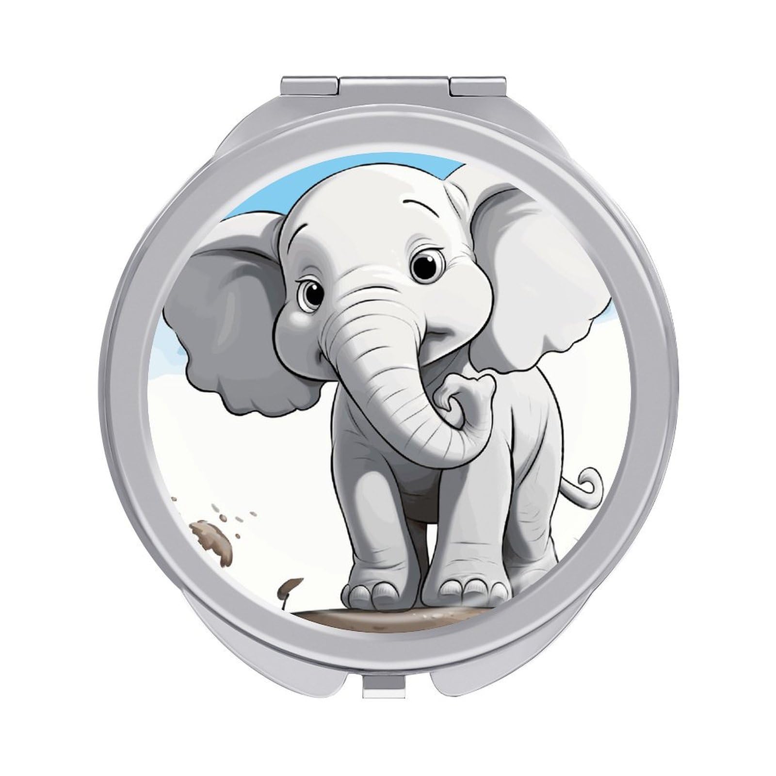 VstaDank White Elephant Compact Mirror for Purses Round Fashion Travel Makeup Mirror 2X /1x Magnifying Double Sides Mini Mirrors Portable Pocket Mirrors for Handbag Purse Women Gift