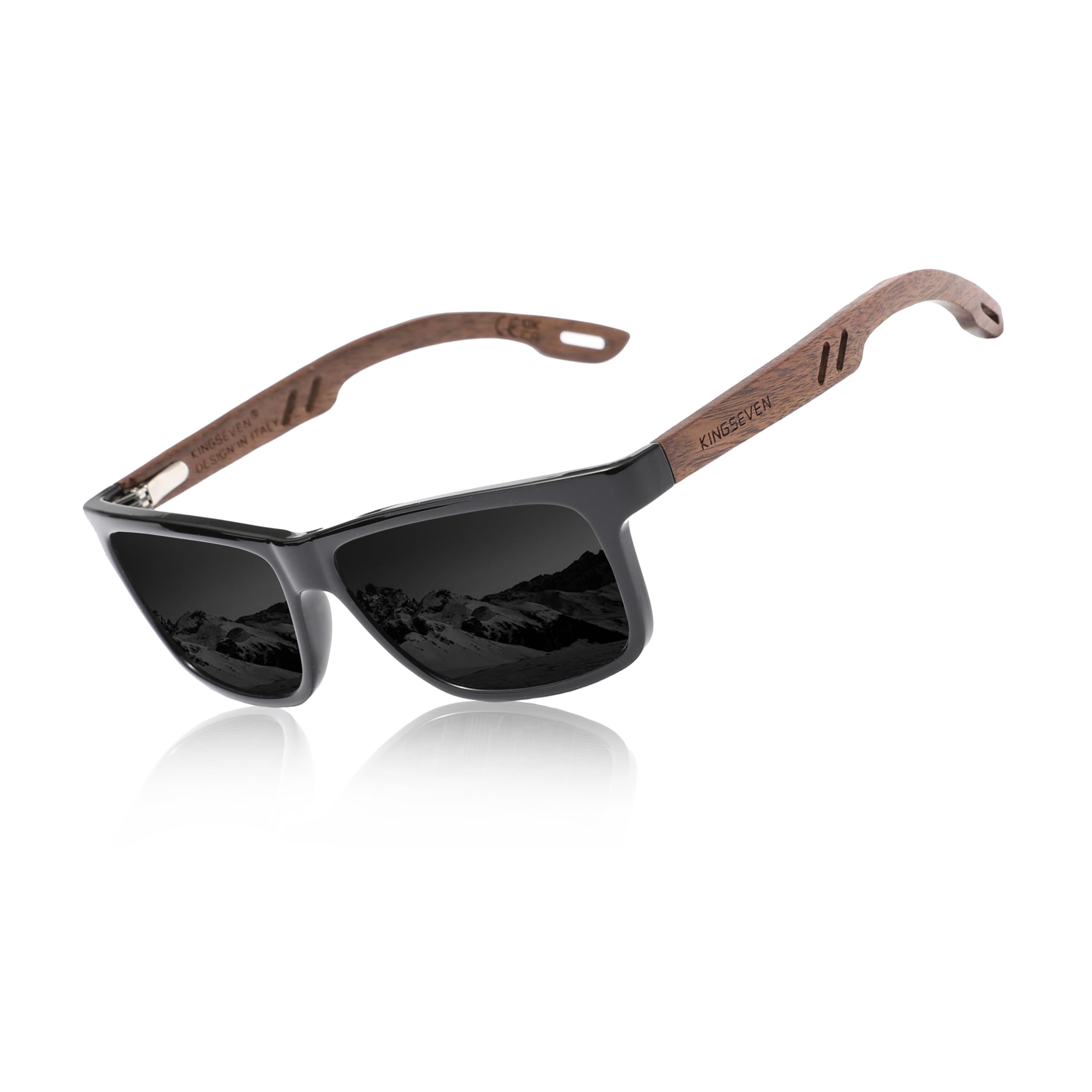 Kingseven Design Wood Polarized Rectangular Sunglasses For Men