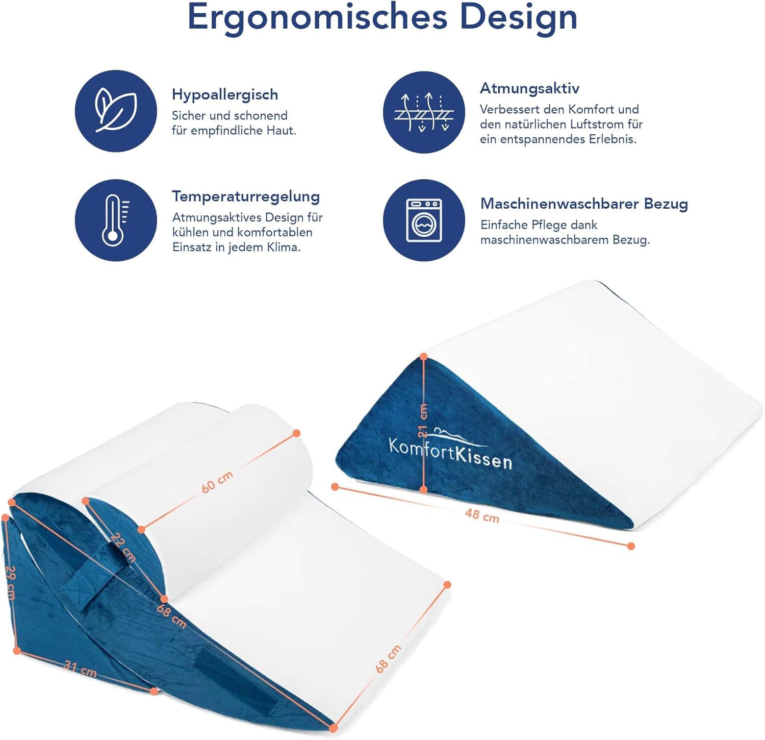 Keilkissen 4-teiliges Ergonomisch Kissen-Set | 12 in 1-Multifunktionsdesign mit Ebnehmbarem & Waschbarem Bezug zum Schlafen und Lesen