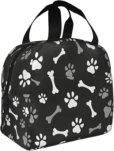Miniatura 9 de Fiokroo Bolsa de almuerzo aislada con patas y huesos de perro, huellas de animales, reutilizable, impermeable, bolsa de almuerzo para escuela,