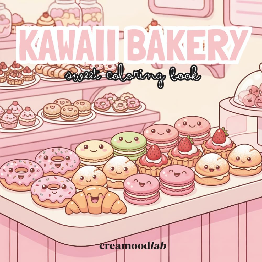 Kawaii Bakery: Coloring book for Kids & Adults Featuring Cute Pastries & Cozy Bakery Scenes
