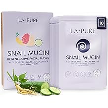 LA PURE Snail Mucin Mask &ndash; 10ct Korean Sheet Mask Pack for Signs of Aging, Aid Skin Repair &amp; Hydration &ndash; Pure Snail Mask for Face with Collagen &amp; Hyaluronic Acid &ndash; Cruelty-Free Hydrating Sheet Mask