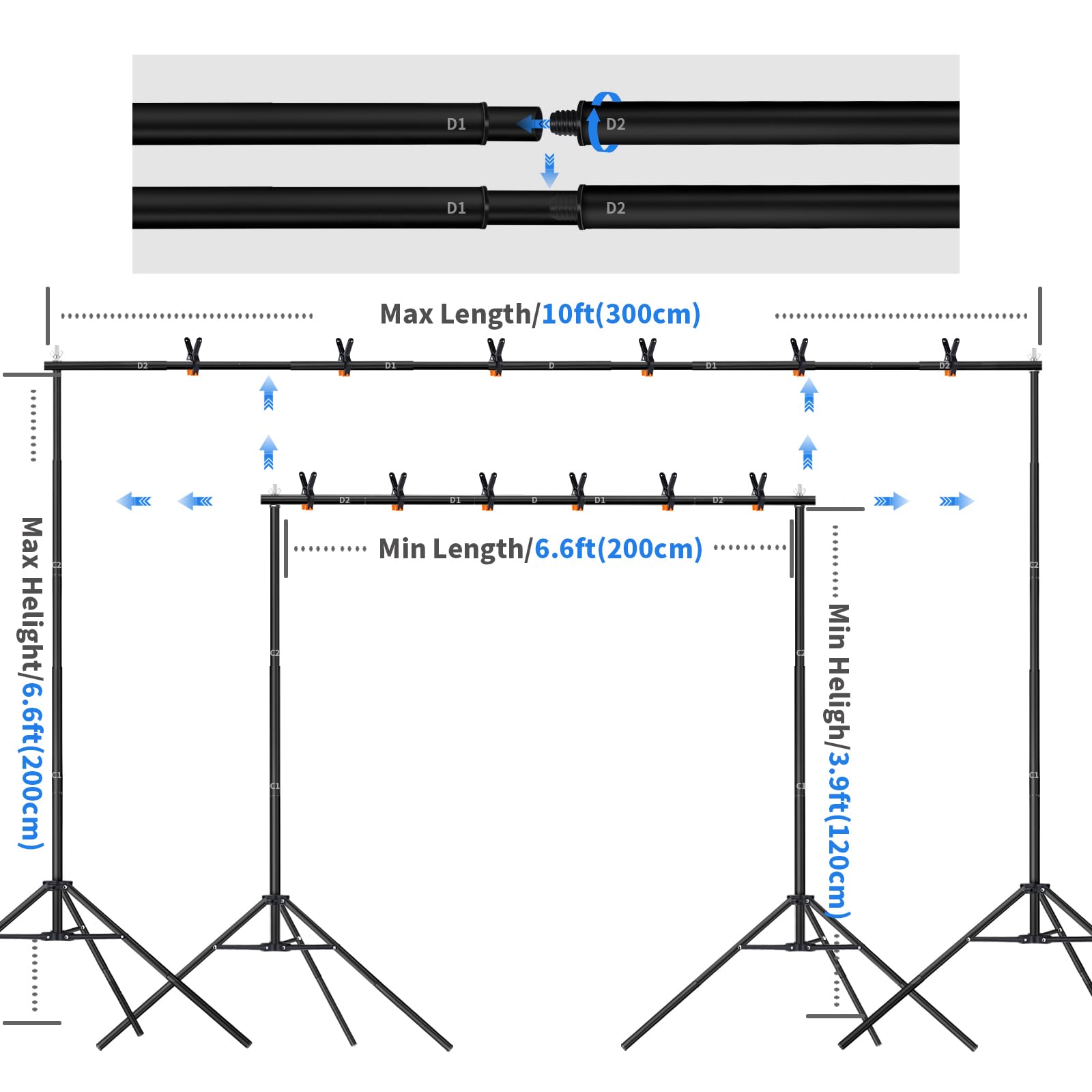 Maxztill 6.6x10 FT Backdrop Stand, Photo Backdrop Stand Kit, Adjustable Backdrop Stand for Parties, Background Stand with 6 Backdrop Clamps and Carring Bag for Wedding Photography Parties Decoration