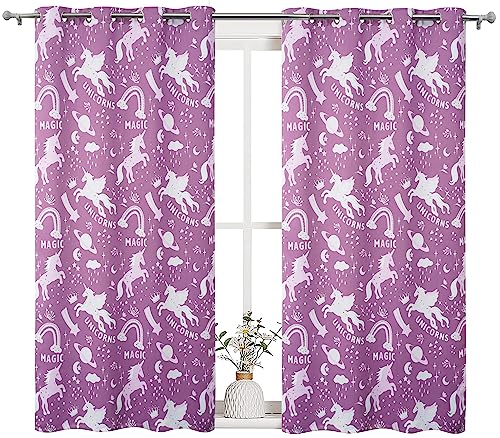 Meganjdesigns New Set Lucy Eyelet Ring Kids Room Darkening Blackout Window Panel Curtains Window Nursery Curtain 63 Inches Length - Pack Of 2 (Unicorn, 42" W X 63" L) #TOP20