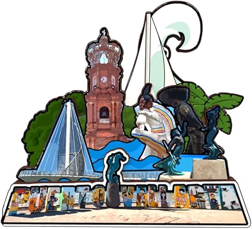 Imán para nevera de Puerto Vallarta México Colección de Madera 3D Madera Hecho a Mano Recuerdos de Ciudad de Viaje Imán para Refrigerador Decoración disponible en Yaxa Colombia