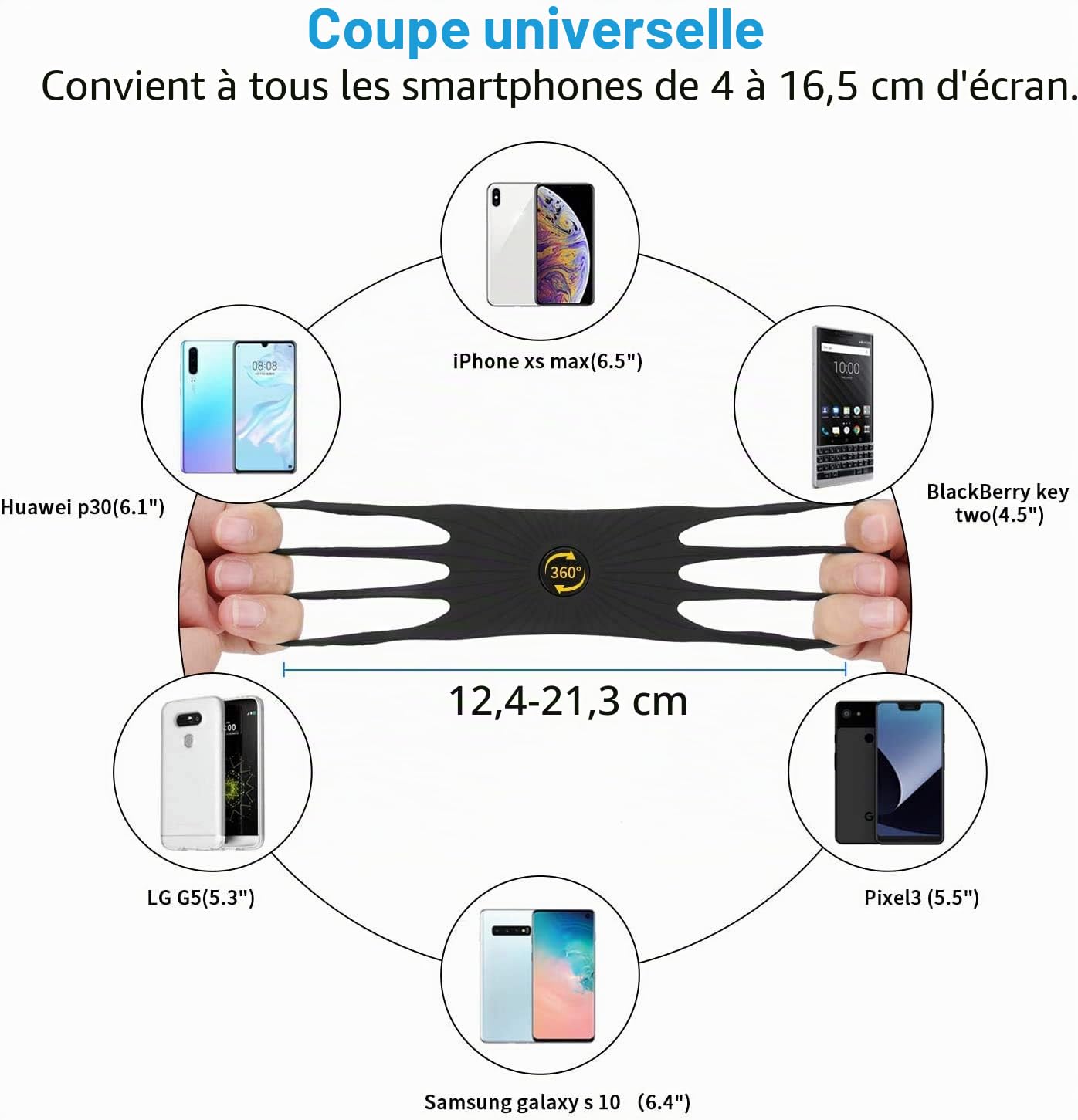 Support en silicone pour téléphone portable pour vélo, universel, rotatif à 360°, compatible avec iPhone SE/11/12/13/14 Pro Max/X/XS MAX/XR/8'' à 6,5'' Smartphones