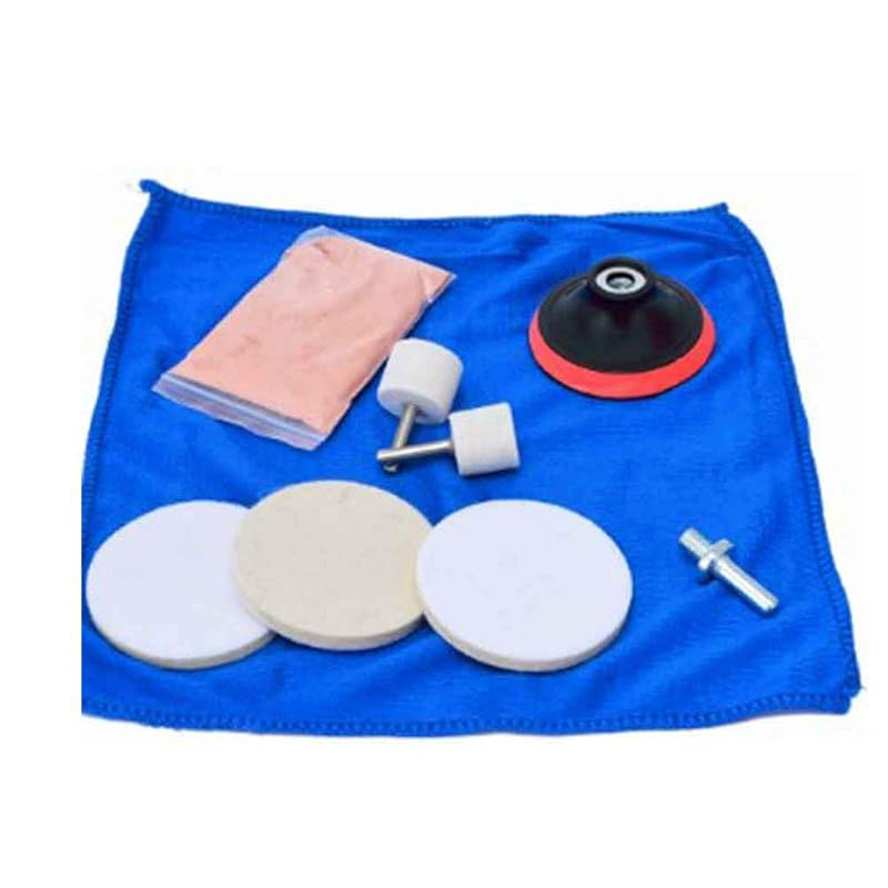 Kit de Polimento de Vidros com Óxido de Cério Meluvora, Feltros, Discos e Adaptador para Furadeira, 9 peças