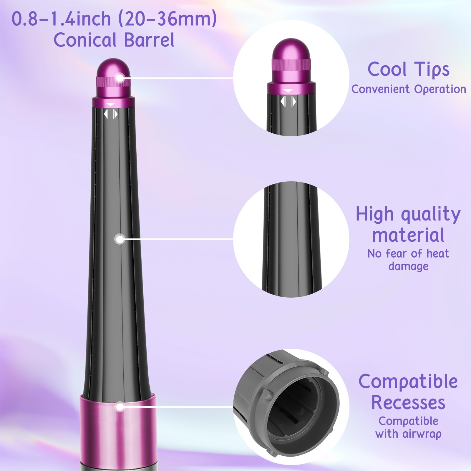 Accesorio de 20 mm a 36 mm de largo para Dyson Airwrap HS01 HS05, rizadores de envoltura automática para barriles profesionales rizados y rizos ondulados, rosa