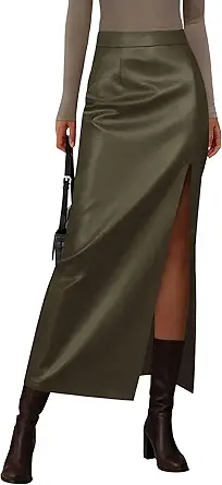 PRETTYGARDEN Womens Faux Leather Skirts 2025 Fall Fashion Bodycon High Waisted Slit Work Office Winter Maxi Long Pencil Skirt