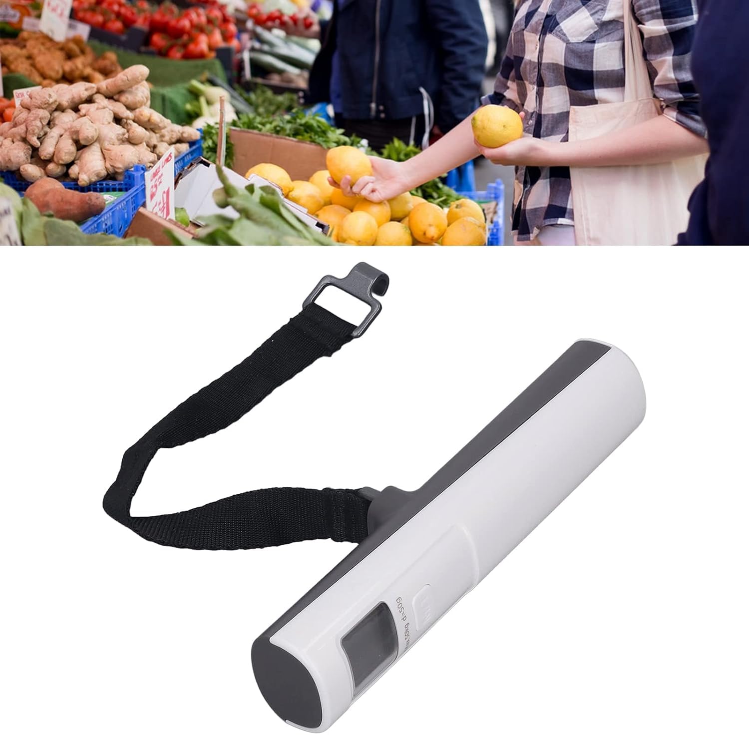 Balanza Digital para Equipaje, 110 Libras, Alta Precisión, con Vibración Manual, Autoalimentada, Colgante, con Pantalla LCD, Balanza Portátil para Maletas, Ideal para El Hogar, La Oficina,