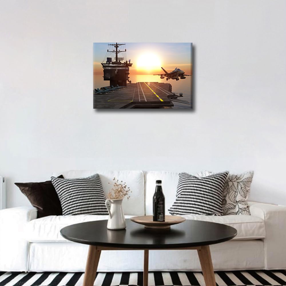 TISHIRON Wall Art for Living Room Aircraft Taking Off from Aircraft Carriers Wall Decor Framed Wall Painting Jet Canvas Prints Pictures Decoration for Bedroom Modern Artwork Office Wall Art 18x12in - Image 4