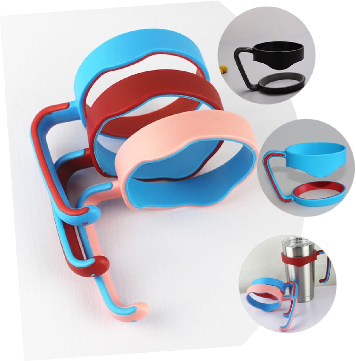 4pcs Tumbler Grip Protective Covers with Handles Sleeves for Water Tumblers Easy to Install Lightweight Black Red Pink and Blue