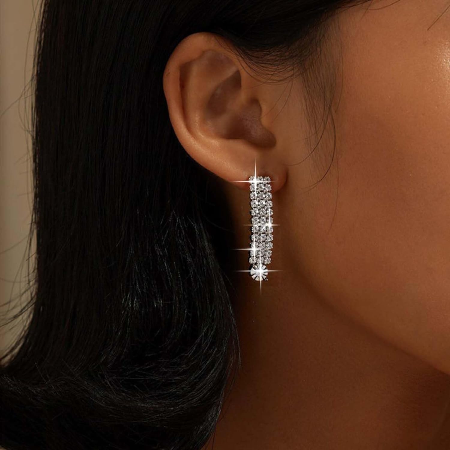 Boho Crystal Drop Earrings Silver Rhinestone Long Dangle Earrings Vintage Cz Long Chain Earrings Wedding Chandeliers Earrings Jewelry for Women - Image 2