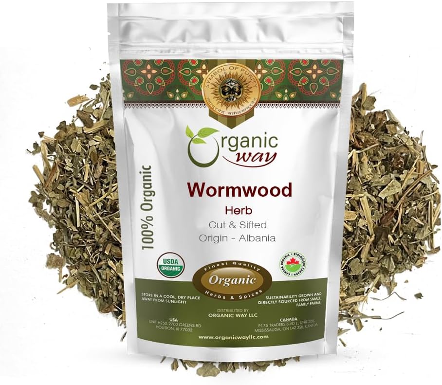 Wormwood Herb Cut & Sifted (Artemisia Absinthium) - Herbal Tea | European Wild-Harvest | Kosher & USDA Certified | Vegan, Non-GMO & Gluten Free | 100% Raw from Albania (1 Pound (Pack of 1))