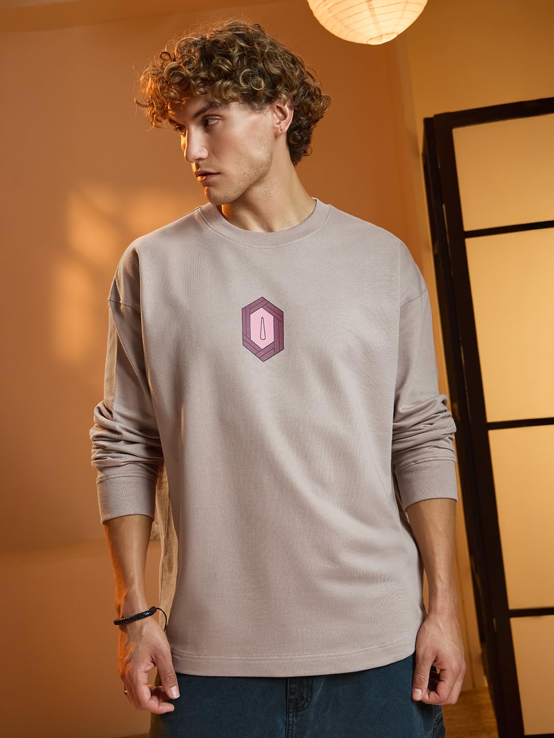 The Souled Store Demon Slayer: Giyu - Camiseta de cuello redondo para hombre y hombre, color beige, estampado en algodón ligero, para todas las estaciones, manga completa, talla XL