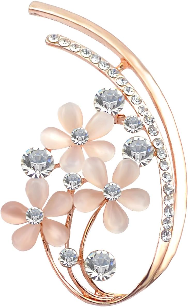 FENGJI Full Rhinestone Five Flower Opal Brooches for Women Vintage Clothing Decoration Jewellery Crystal Brooch Pins (Gold,Silver)