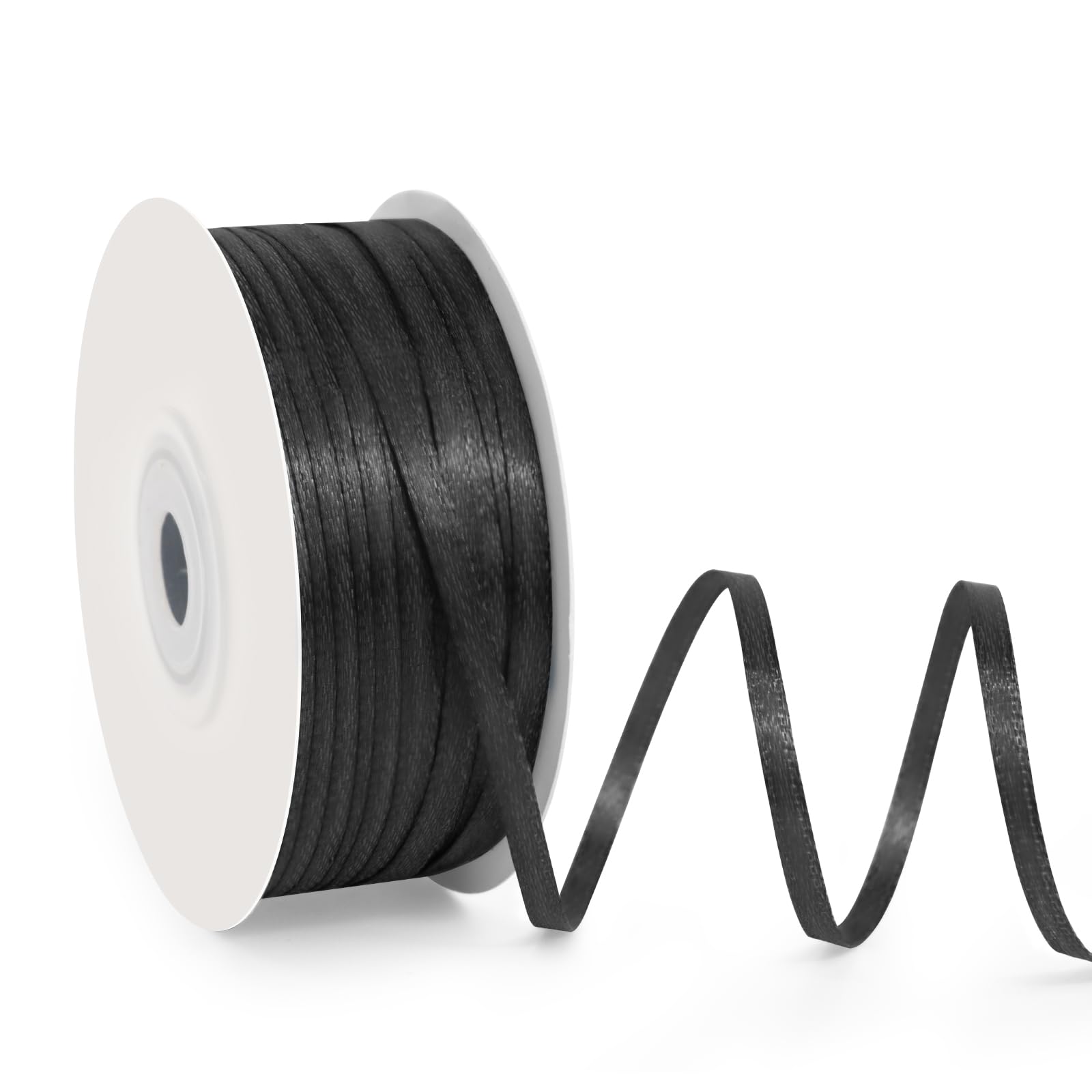 Photo 1 of 1/8" Wide x 100 Yards Single Face Polyester Satin Ribbon, Satin Ribbon for Crafts, Gift, Hair Bows, Wedding Party Decoration, Bow Making & Other Projects (Black)