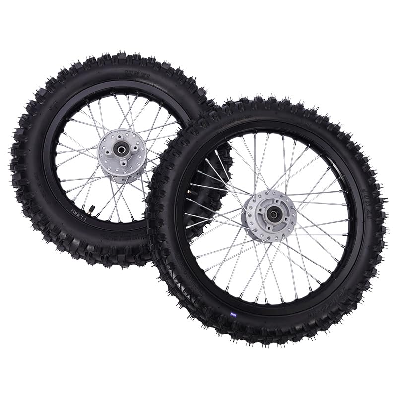 Set di cerchi in alluminio anodizzati 14" / 17" per moto da cross, pit bike, nero