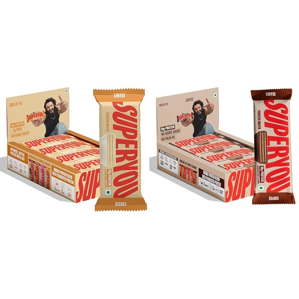 SuperYou Cheese & Coffee Protein Wafer Bars Combo. 10g Protein, 3g Fiber, No Added Sugar, Vegetarian, No Palm Oil. 400g each.-image-29