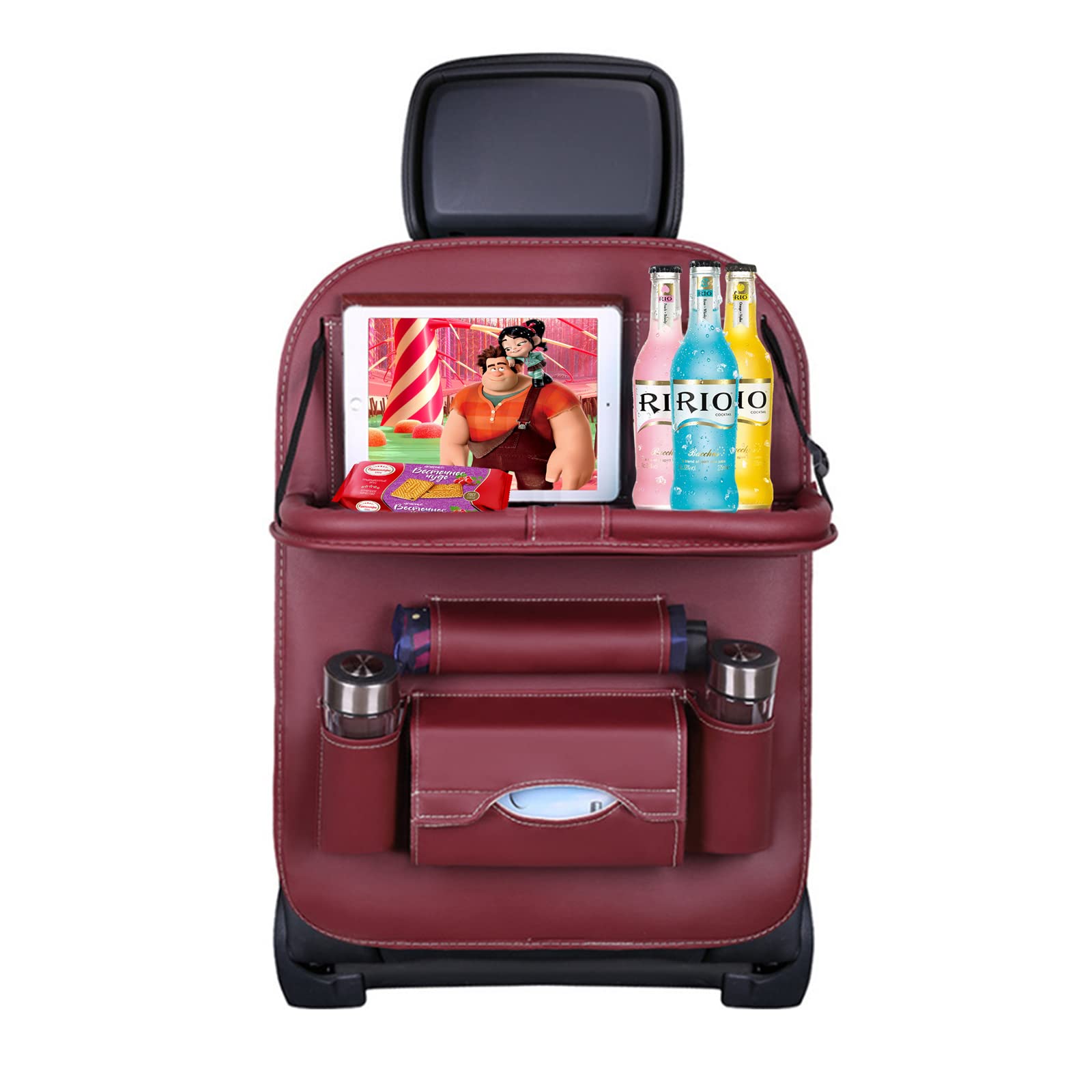 Organizador de asiento trasero de coche con bandeja de mesa plegable, organizador de asiento trasero de piel sintética para niños pequeños, viajes, protector de respaldo de asiento de coche,