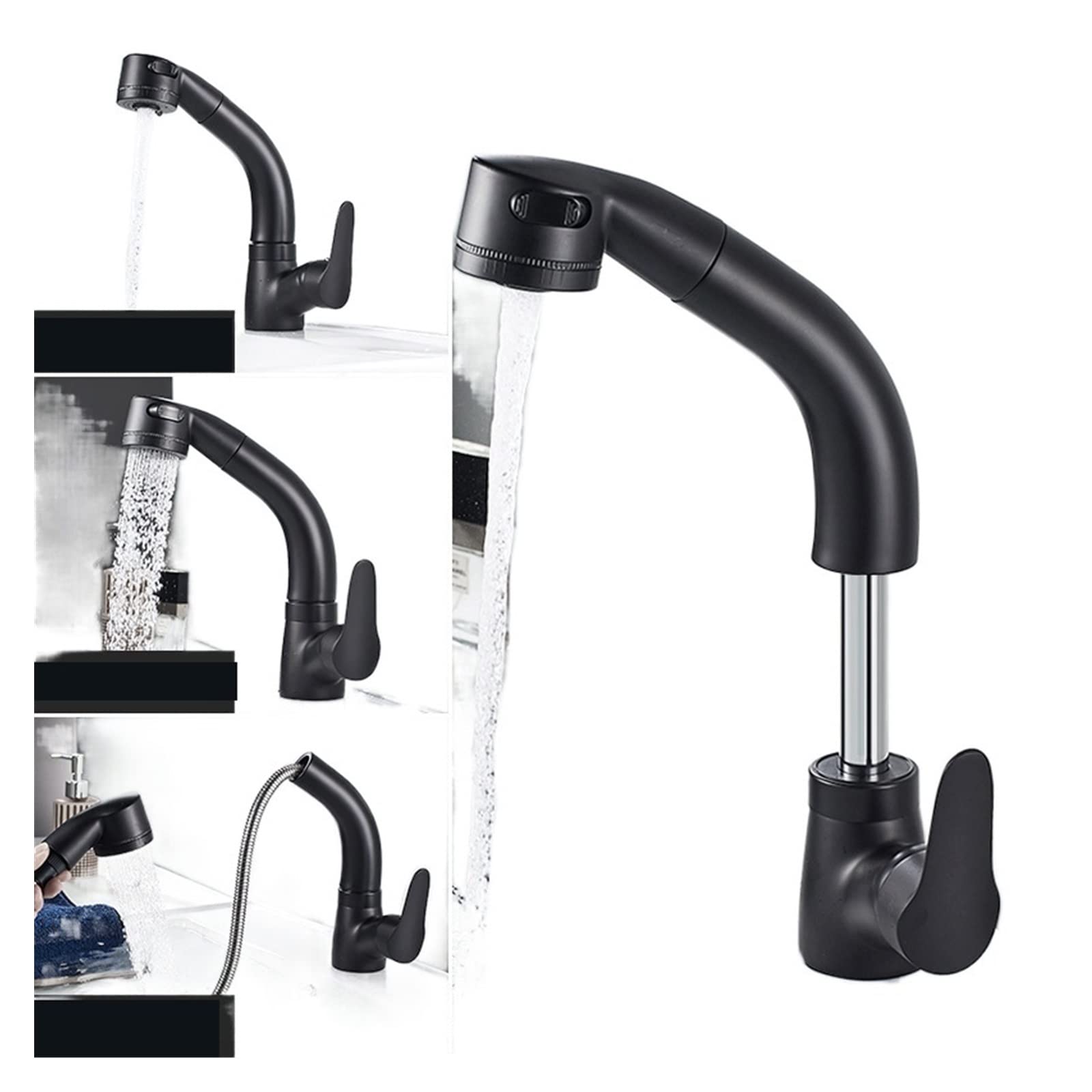 Grifo de baño negro mate con mezclador de agua fría y caliente en latón de alta durabilidad