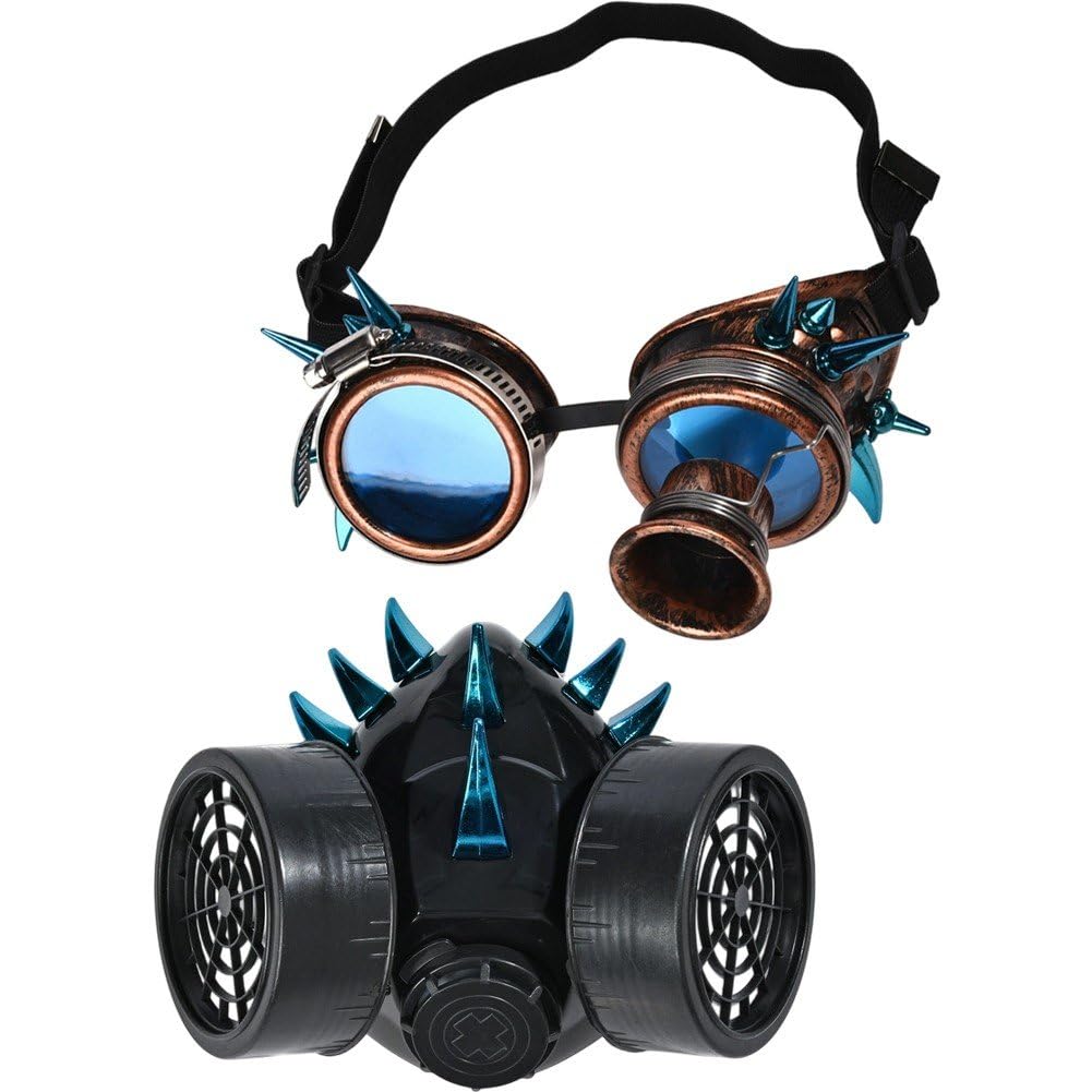 Sanfly Steampunk Gas Goggles Mask Gothic Punk Spike Mask Halloween Gas Mask for Masquerade Carnival Cosplay Props