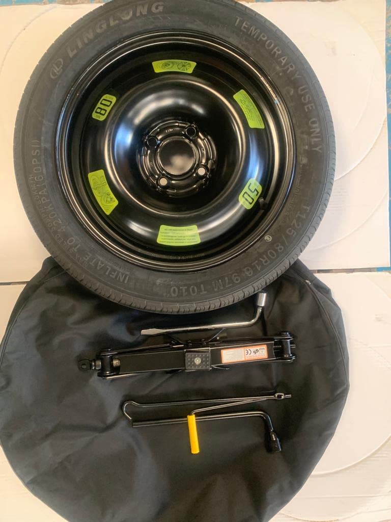 D'ANGELO Rueda de Repuesto de 16" Compatible con DACIA SANDERO/SANDERO STEPWAY, LOGAN, DOKKER, SMART FORFOUR 2014>, RENAULT CLIO, TWINGO, ZOE 2013-2019, CAPTUR 2013-2019 con Gata, Llave y Funda