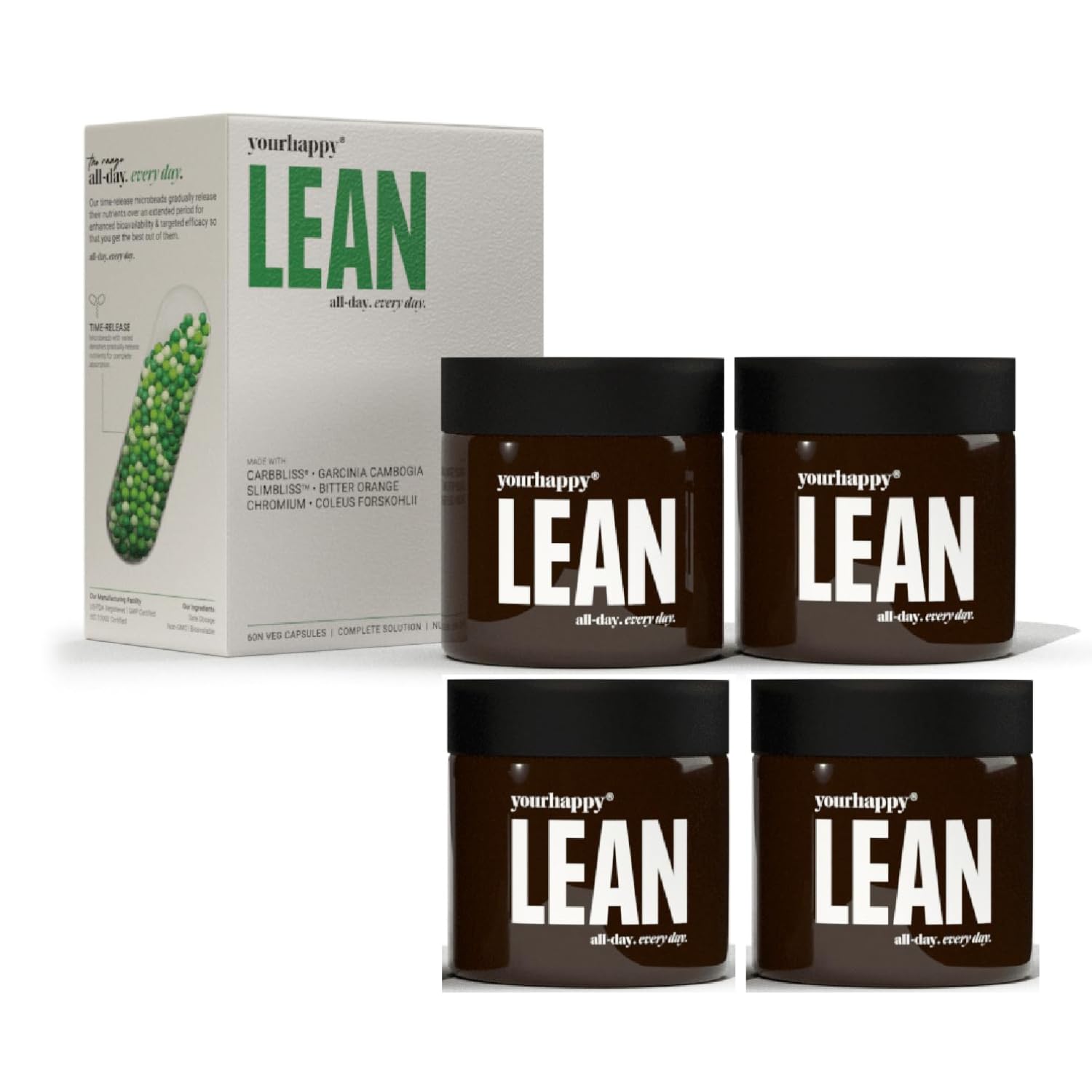 YourHappyLife Lean Capsules | Advanced Weight Management Supplement for Men & Women | Supports Metabolism Boost | Support for Cravings Management | 240 Capsules