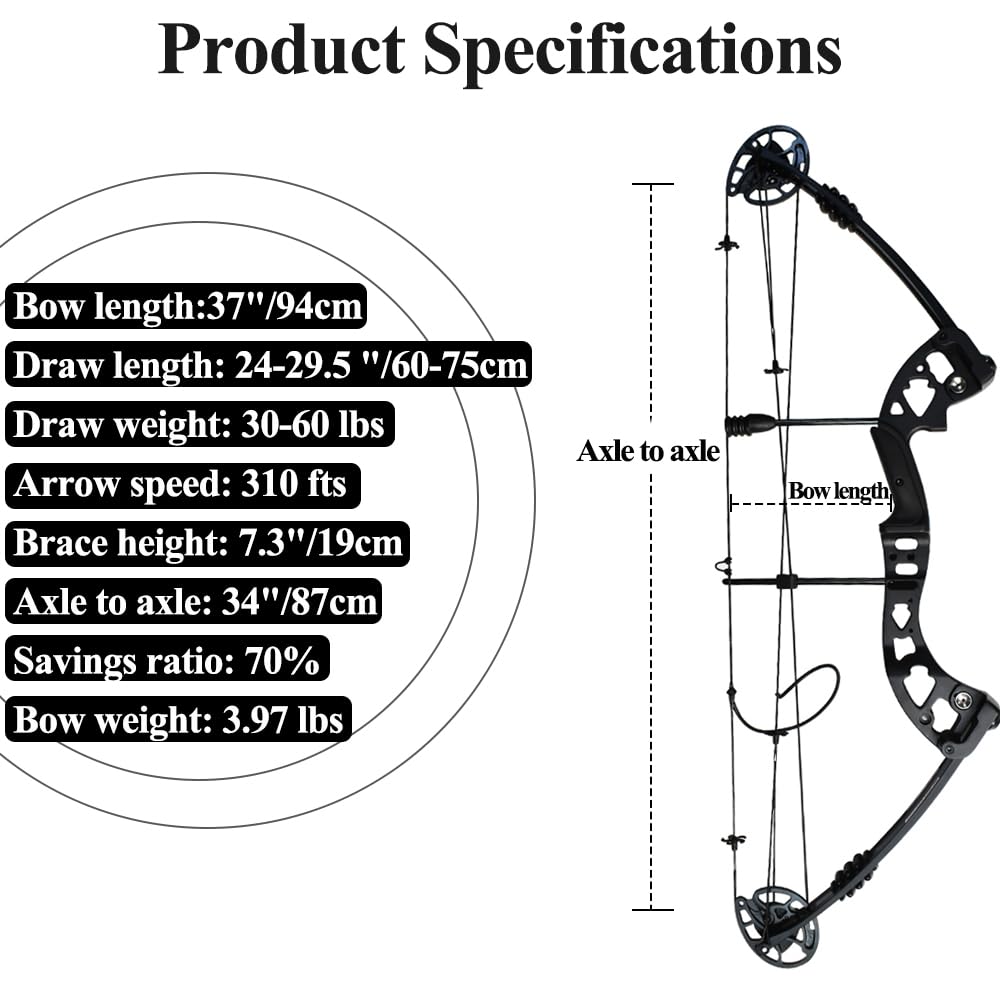 Set arco compound e frecce per adulti, arco da caccia per destrimani, potenza di trazione 30-60 libbre, attrezzatura regolabile