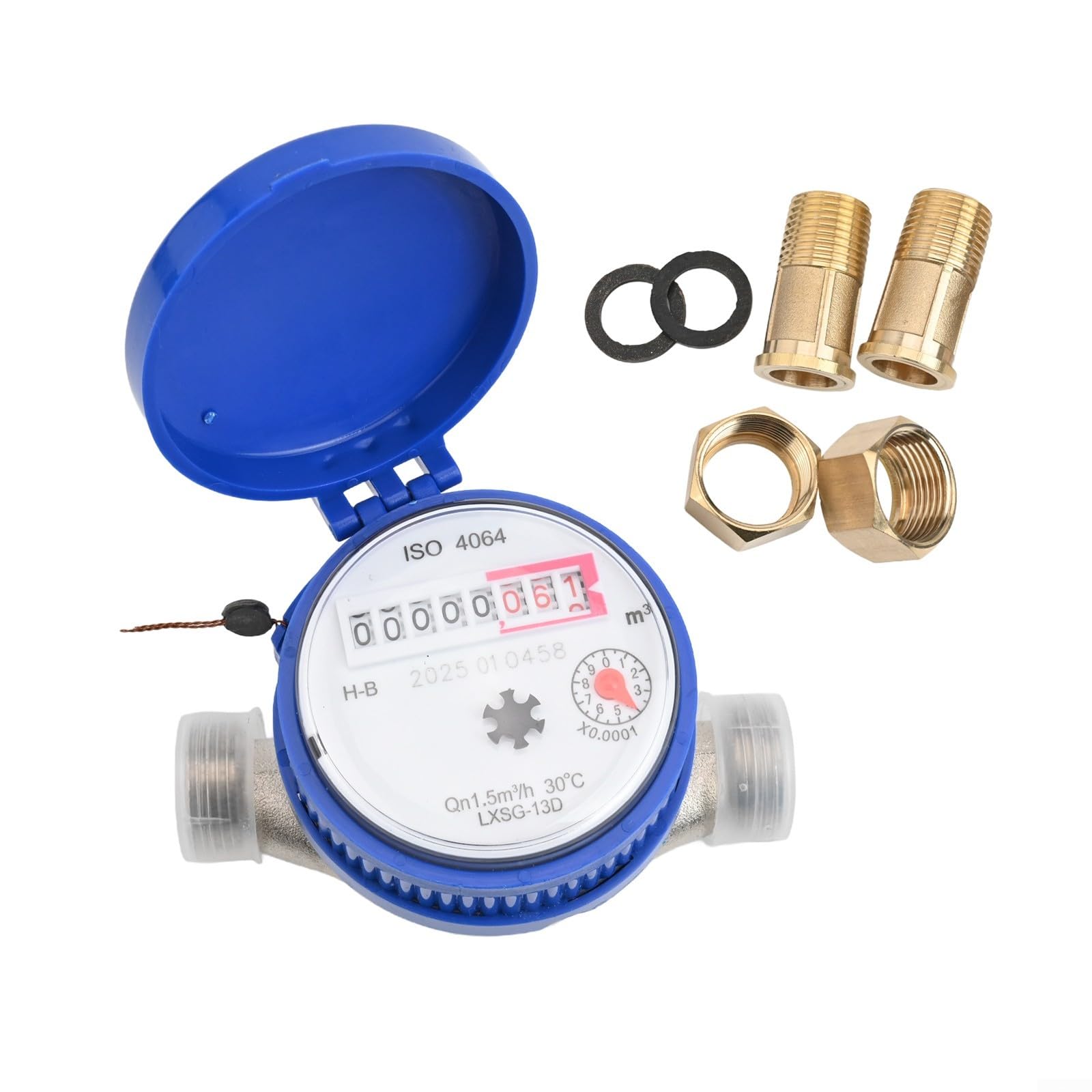 Besttoolifes Contatore per acqua fredda a flusso singolo, 1/2", per uso domestico e giardino, con adattatori filettati, compatibile con BSPT e NPT, colore: blu e grigio