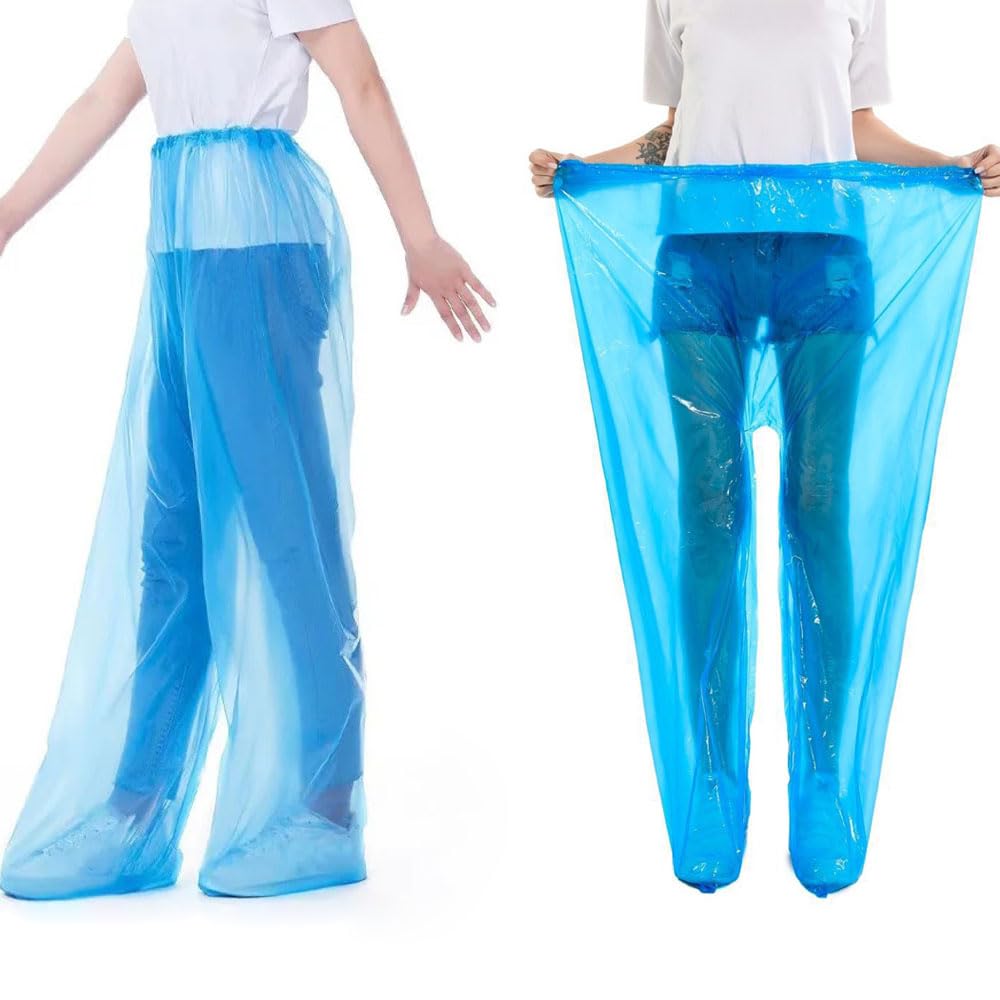 Pantalones de lluvia desechables unisex para adultos impermeables tubo largo con cubierta para zapatos plástico grueso paquete de 4