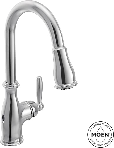 Vista 4 de Moen 7185C Brantford - Grifo monocontrol para cocina con aumentador de potencia y sistema retráctil Acero inoxidable resistente a las manchas