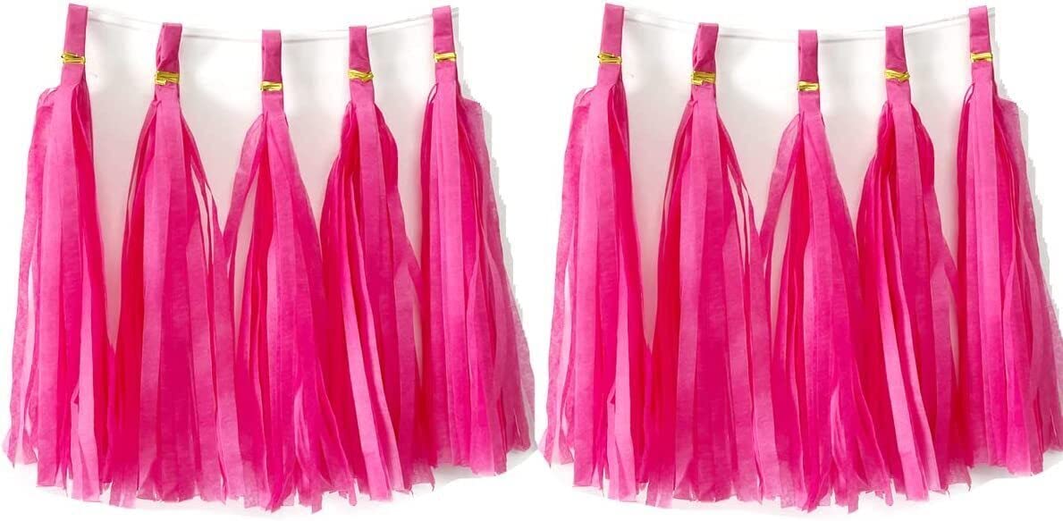 EliteKoopers 5Pcs Hot Pink Tissue Tassels Paper Garland Hanging Bunting For Wedding Birthday Party Decor