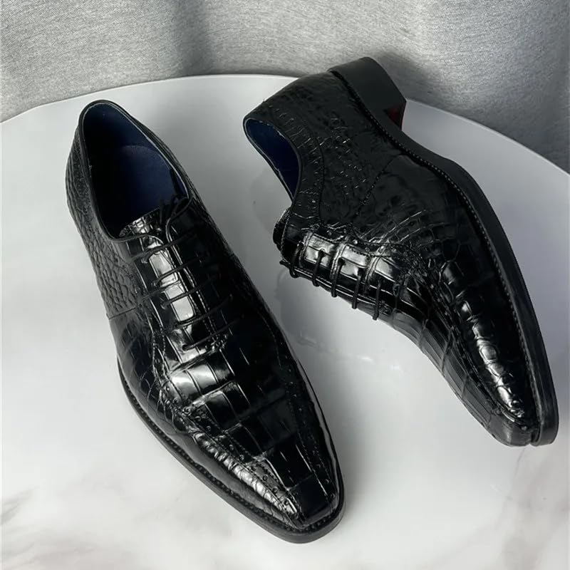 Generic Authentic Crocodile Skin Square-Toe Design Businessmen Dress Shoes Genuine Alligator Leather Handmade Male Lace-up Oxford Shoes, Black3