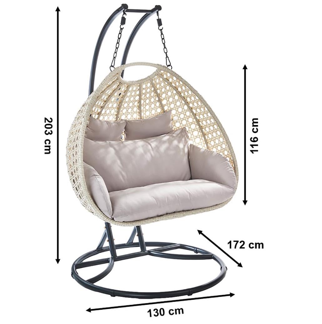 Kobolo Hängesessel Big Polyrattan Metallgestell 130x172x202 cm Grau