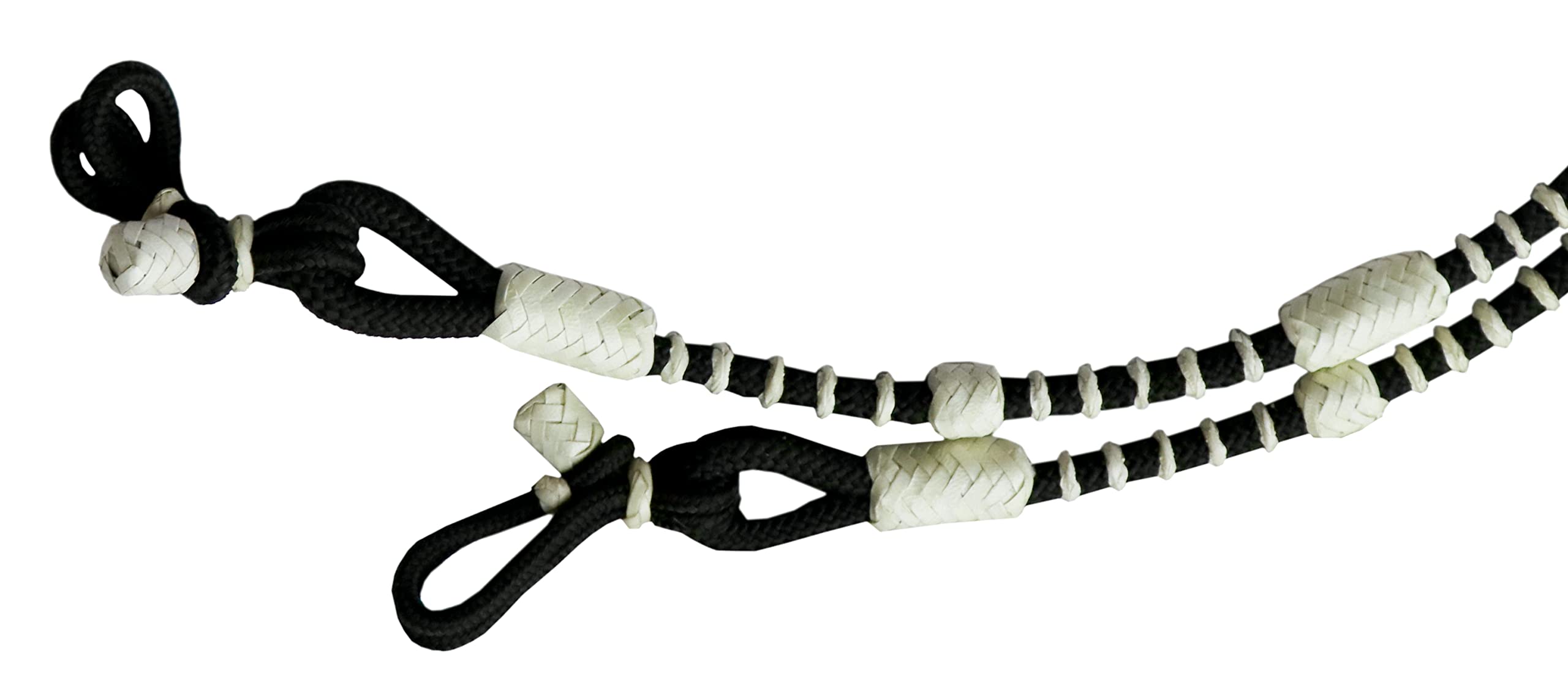 Black Nylon Rope with White Knots Raw Hide Leather Horse Tack Hand-Braided Romal Romel Reins Hand Made Plain Reins-8.5 Ft, 52' Romel