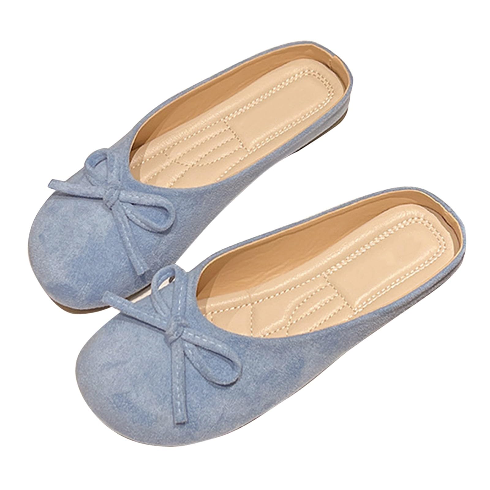 Zapatos de ballet clásicos con lazo para mujer, informales, planos, para uso diario elegante y cómodos trajes de oficina en interiores, Blue, 39.5 EU